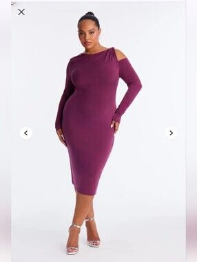 Fashion Nova Giana Long Sleeve Knot Midi Dress-Plum 1X (NWOT)